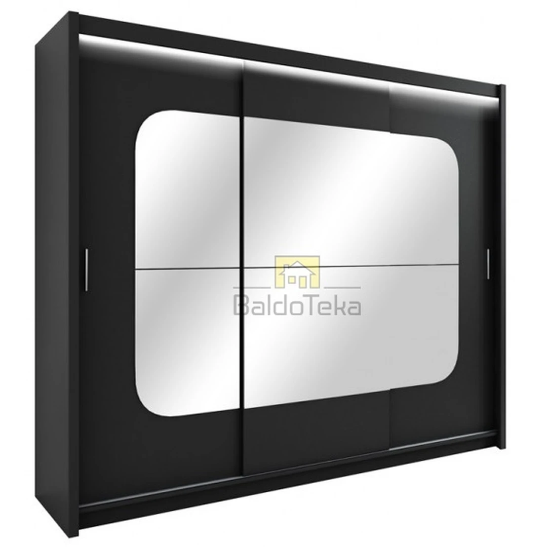 Stilinga juoda matinė spinta su veidrodžiu ir apšvietimu