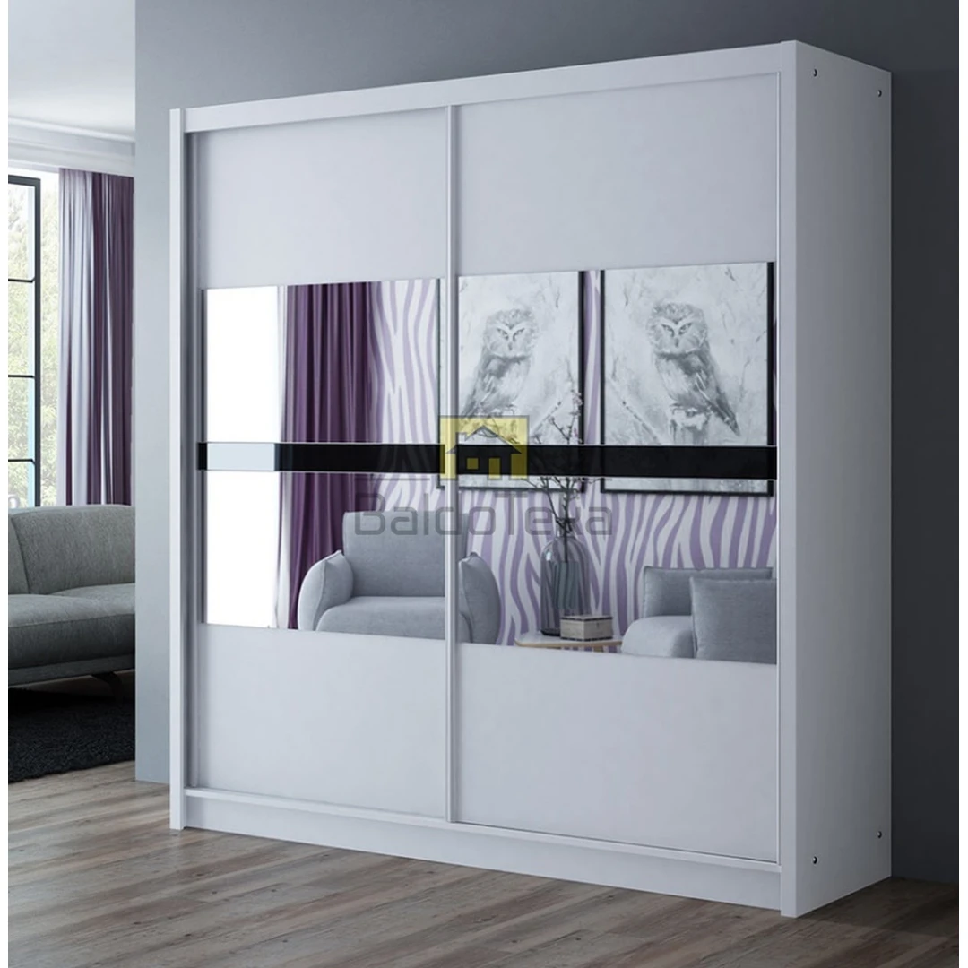 Moderni veidrodinė spinta balta matinė su grafito akcentais