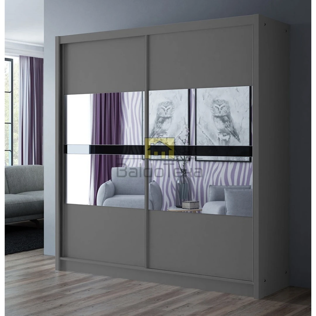 Stilinga veidrodinė spinta grafit matinė su juodu stiklu