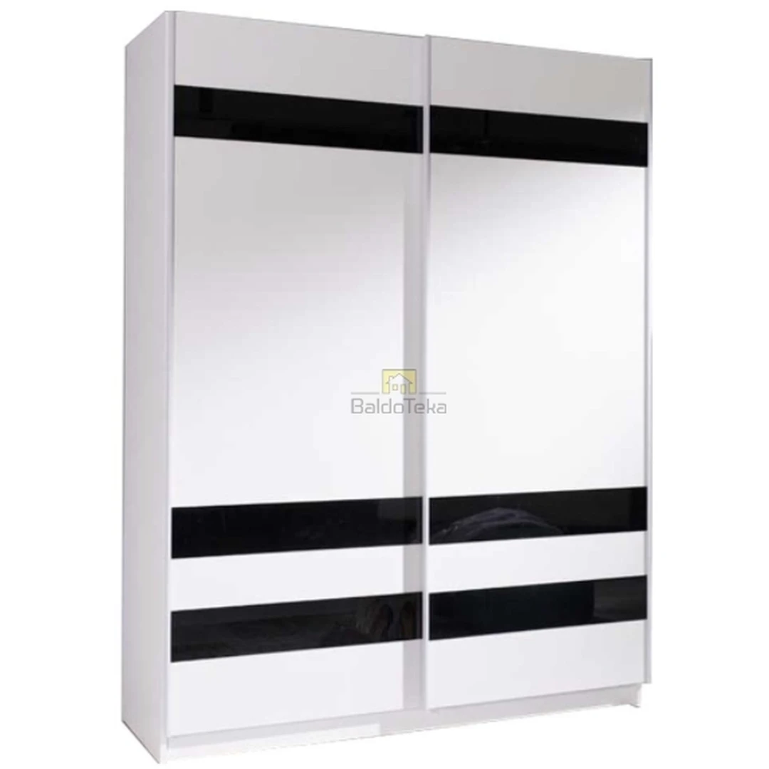 Šiuolaikiška spintos kombinacija – balta matinė su juodu stiklu