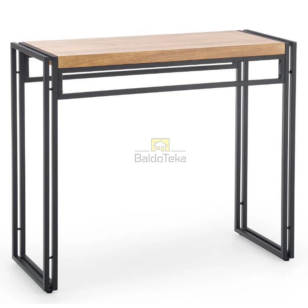 Elegantiškas auksinio ąžuolo stalas su juodomis plieno kojomis