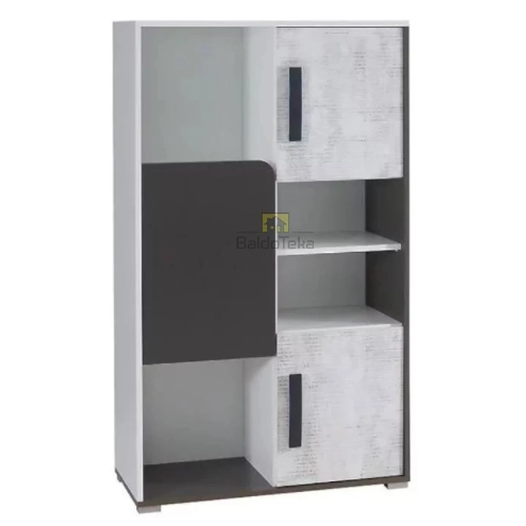 Moderni balta spintelė BRUNO su grafito ir enigma akcentais