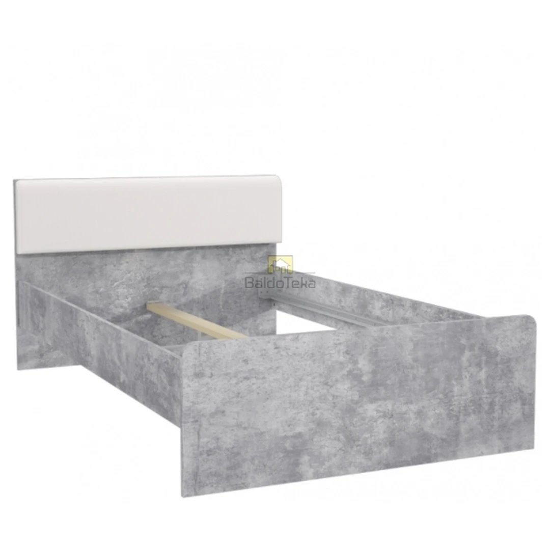 Šviesiai pilkas betono/balta blizgi lova be grotelių