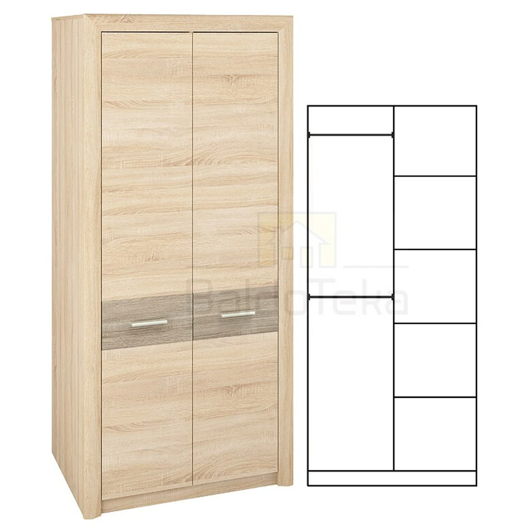 Šviesi sonoma ir triufelinė spalvos miegamojo spinta CASTEL