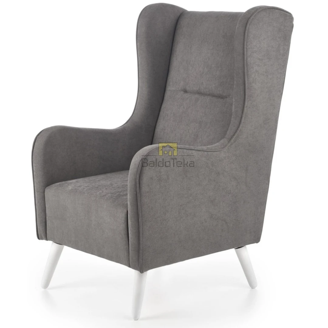 Elegantiškas gobeleno fotelis su natūraliu medžiu