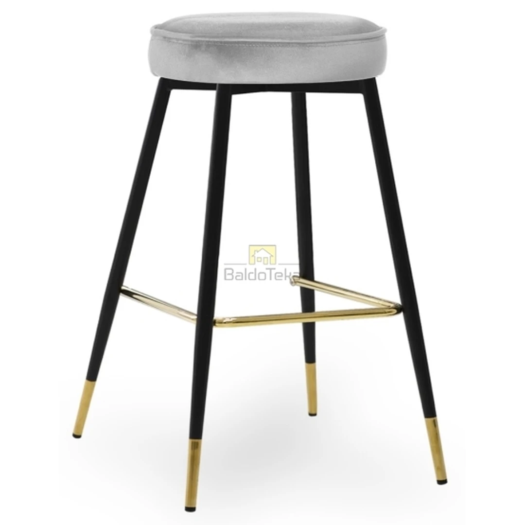 Ergonominė pilka aksominė fotelė su aukso detalėmis