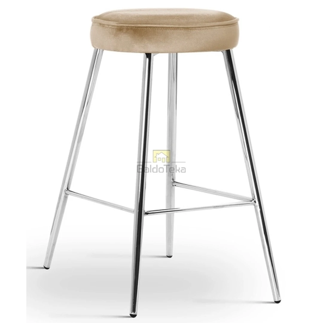 Ergonominė sofos kėdutė su aksominiu audiniu ir chromuotom kojelėmis