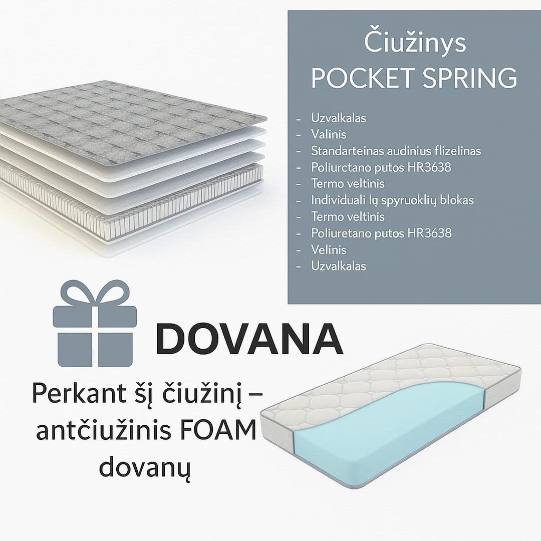 Vidutinio kietumo čiužinys su dovanų