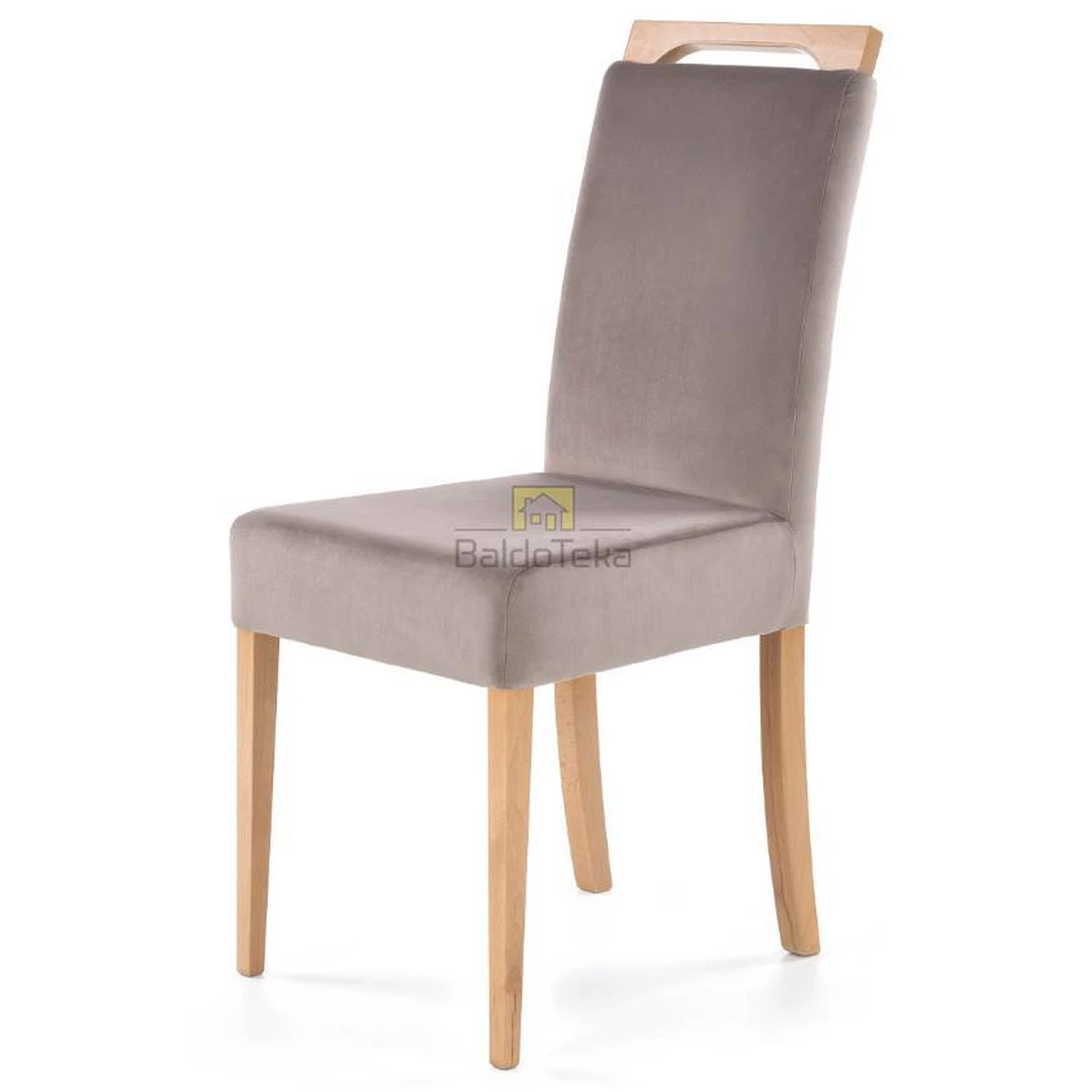 Madinga pilka velvetinė sofa su natūraliu medžiu