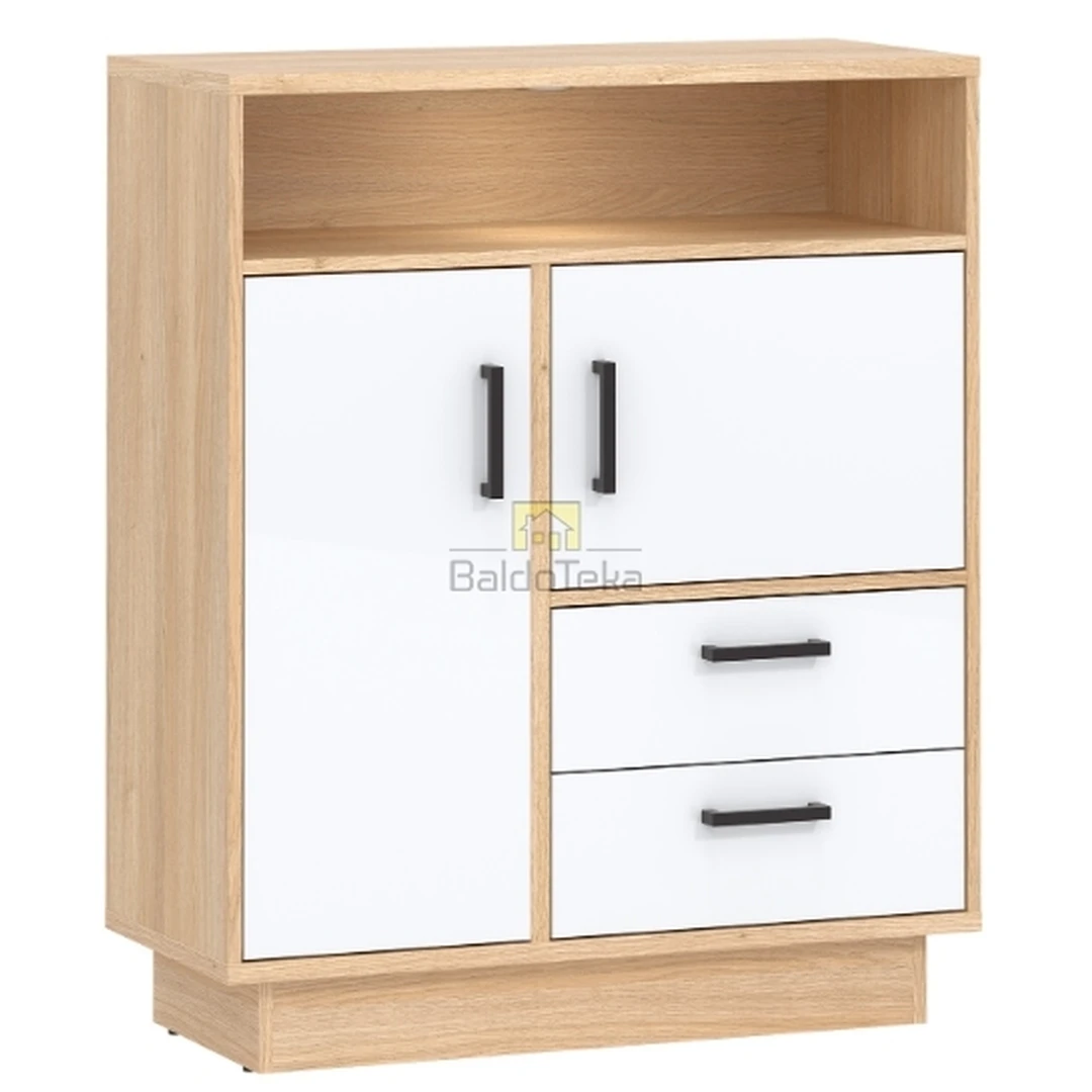 Įspūdingas ąžuolo Nagano + baltos blizgės spintos modelis