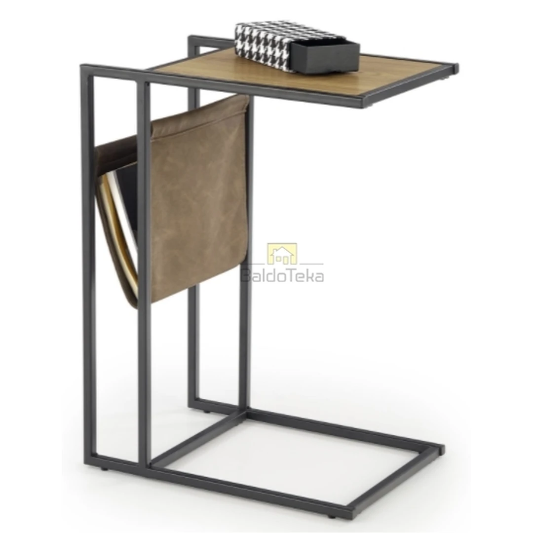 Stilingas MDF stalelis su ekologine danga ir juodais plieno detalėmis