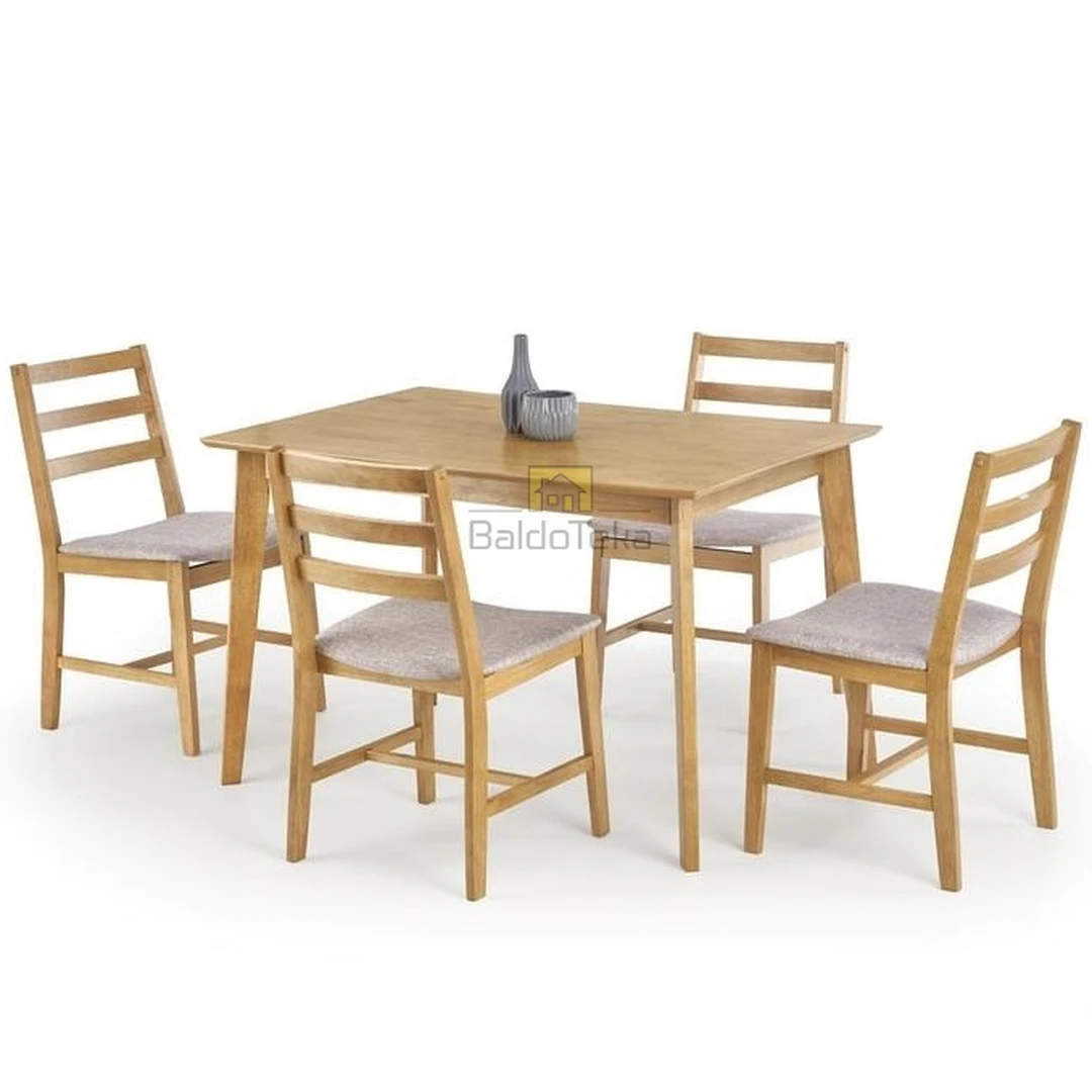 Šviesaus ąžuolo stalas su 4 kėdėmis ir gobelenu “Mokat”