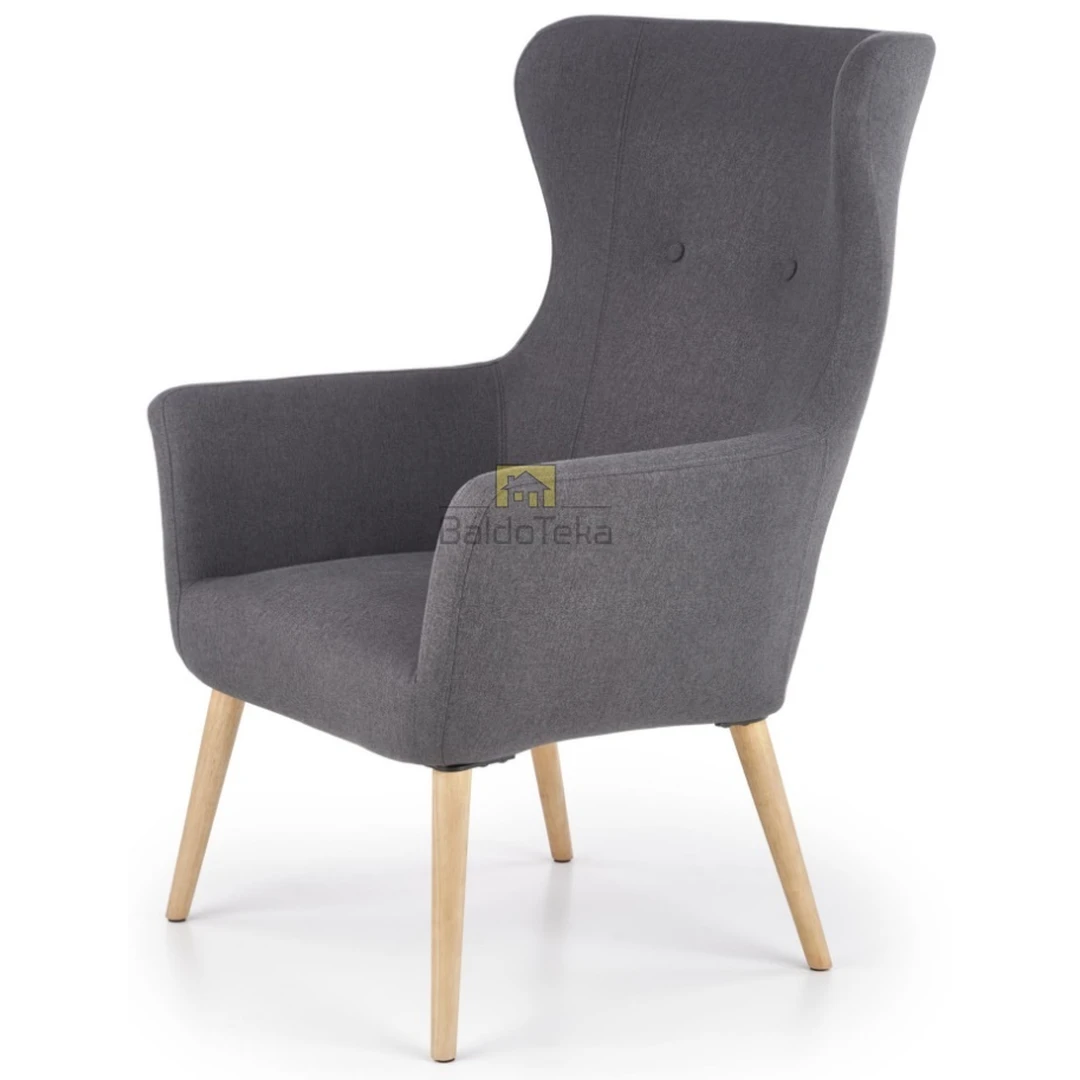 Elegantiškas gobeleno fotelis su natūraliu medžiu