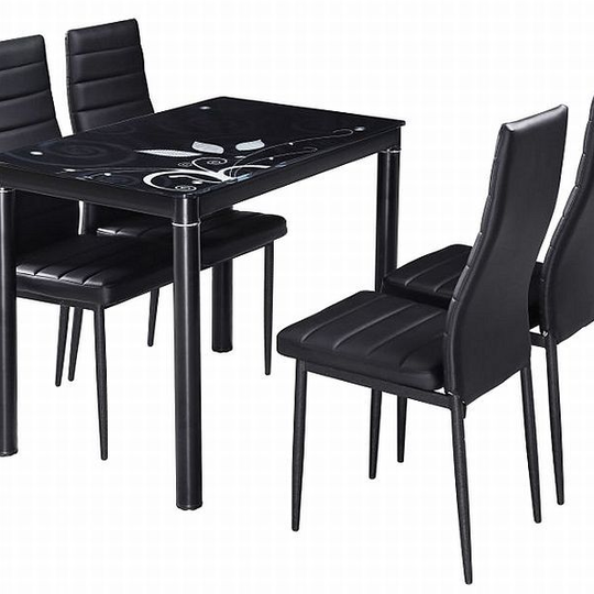 Modernus juodas stalo komplektas DAMAR su 4 kėdėmis H-261