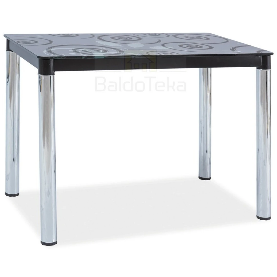 Modernus juodas stalas su ornamentuotu stiklu ir chromuotu metalu