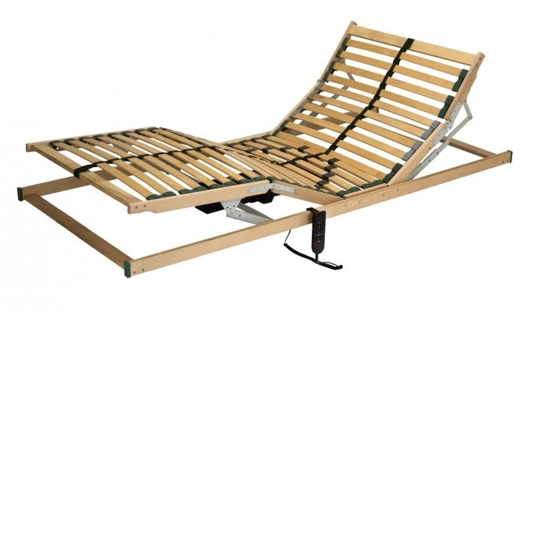 Dvigubų variklių lova su 28 lamelėmis ir reguliuojamu galvūgaliu