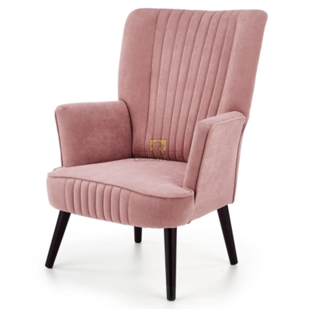 Rožinė ir juoda veliūrinė sofos lova su natūraliu medžiu