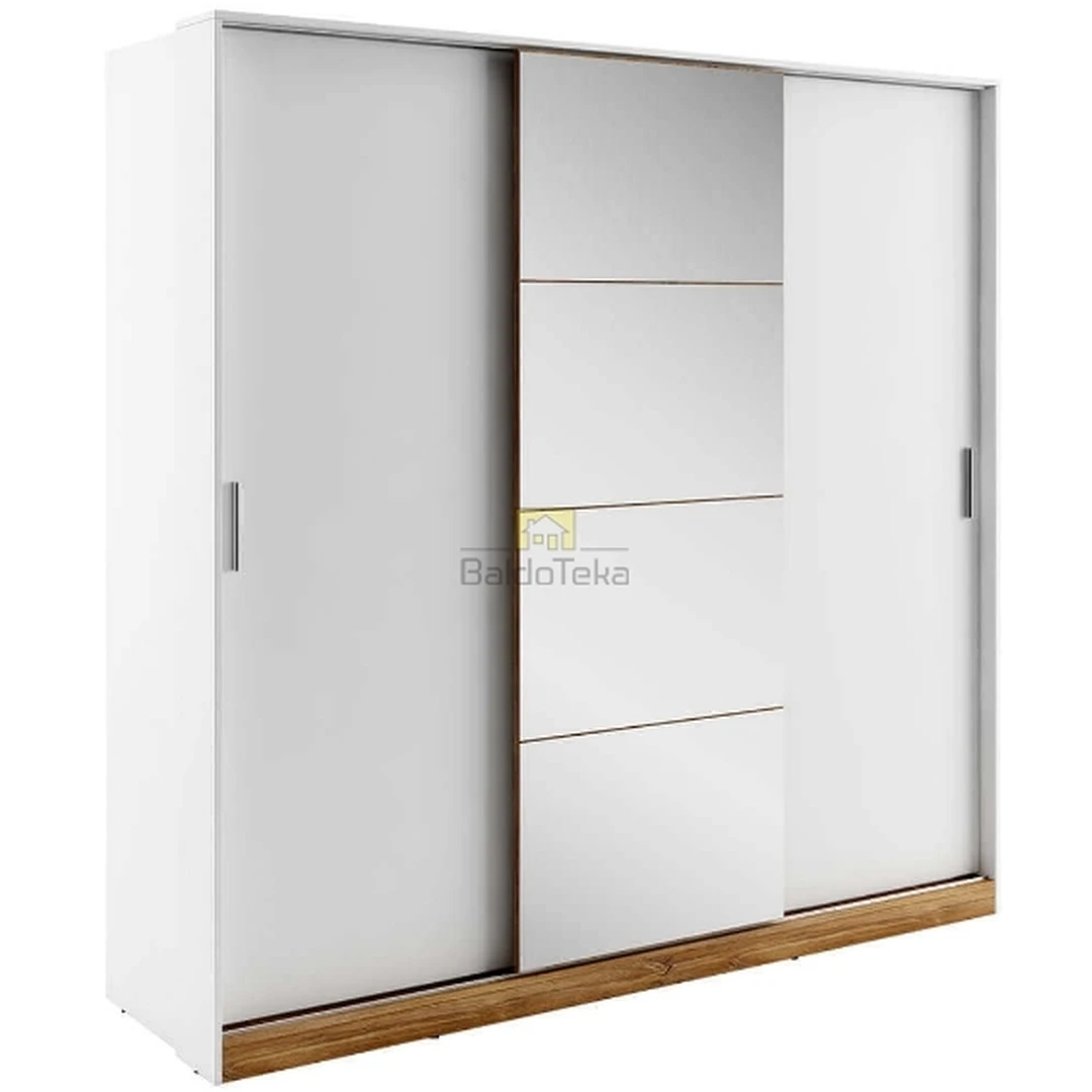 Ergonomiškas baltas matinis spintos komplektas su ąžuolo detalėmis