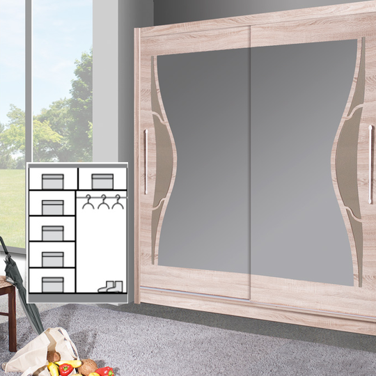 Šviesaus ąžuolo sonoma + capuccino spalvos LMDP spinta su blizgiu apdailu