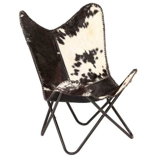 Drugelio formos kėdė, juoda ir balta, tikra ožkos oda - Foteliai