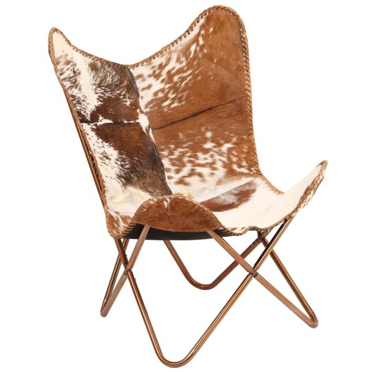 Drugelio formos kėdė, ruda ir balta, tikra ožkos oda - Foteliai