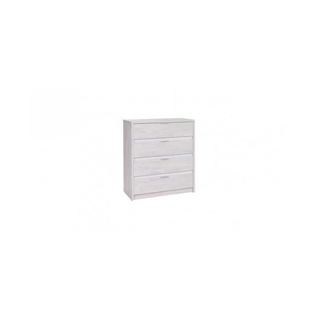 Šiuolaikinė DENVER komoda baltame ąžuole su stiklu