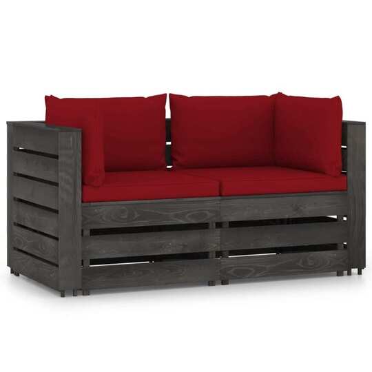 Dvivietė sodo sofa su pagalvėlėmis, -pilkai impregnuota mediena - Lauko baldų komplektai