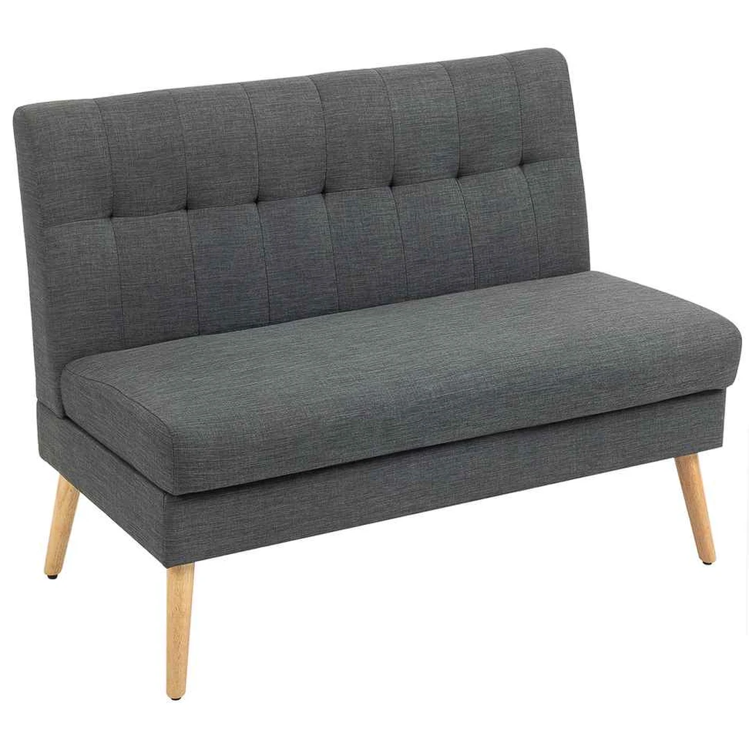 Dvivietė sofa, 118 cm, tamsiai pilka, lino imitacija, mažoms erdvėms - Sofos