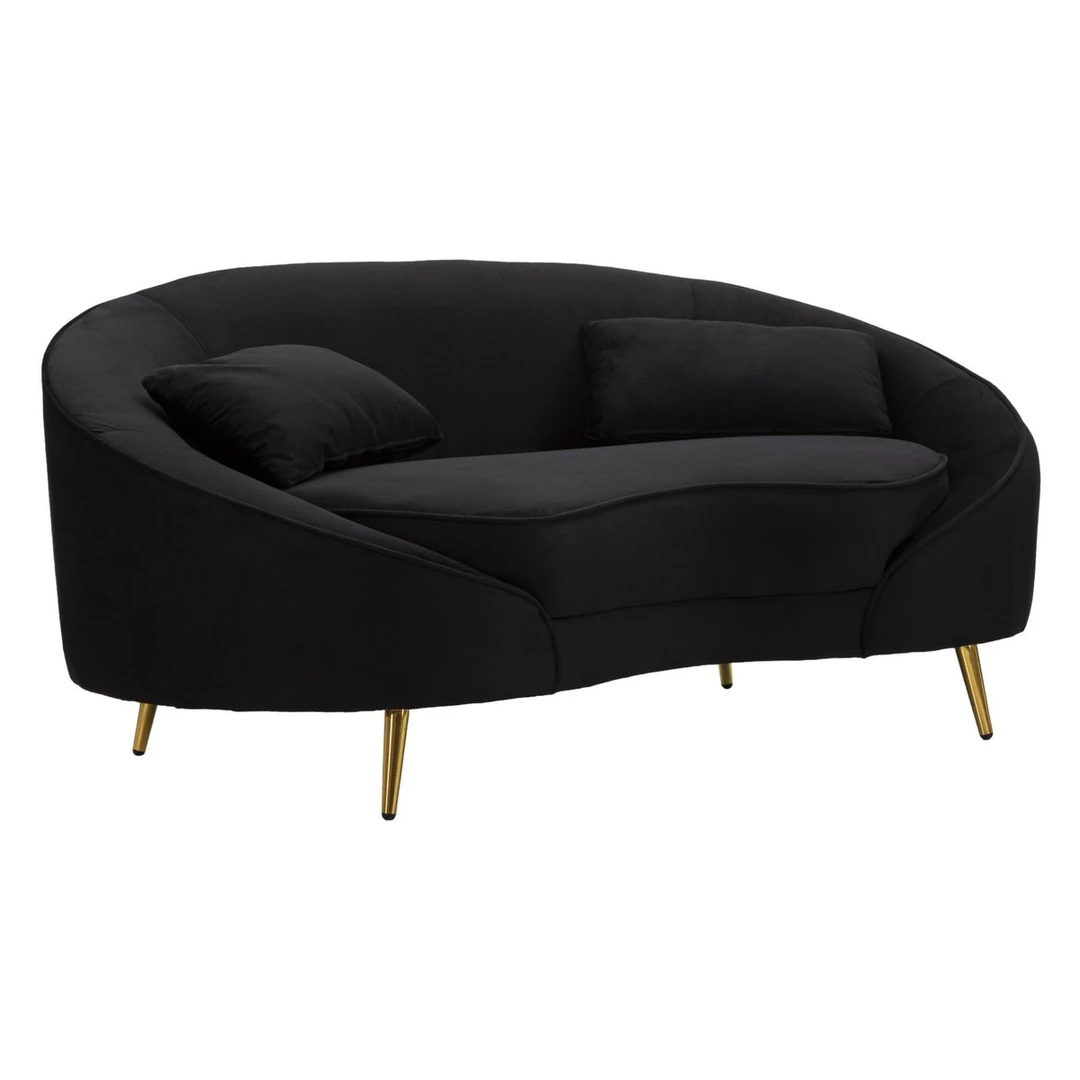 Dvivietė sofa Oslo, 2 vietų su 2 pagalvėlėmis, Juoda/auksinė, 148 × 68 × 84 cm - Sofos