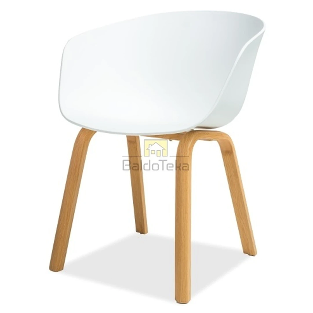 Šiuolaikiška balta ir ąžuolo spalvų kėdė su reguliuojama aukšte