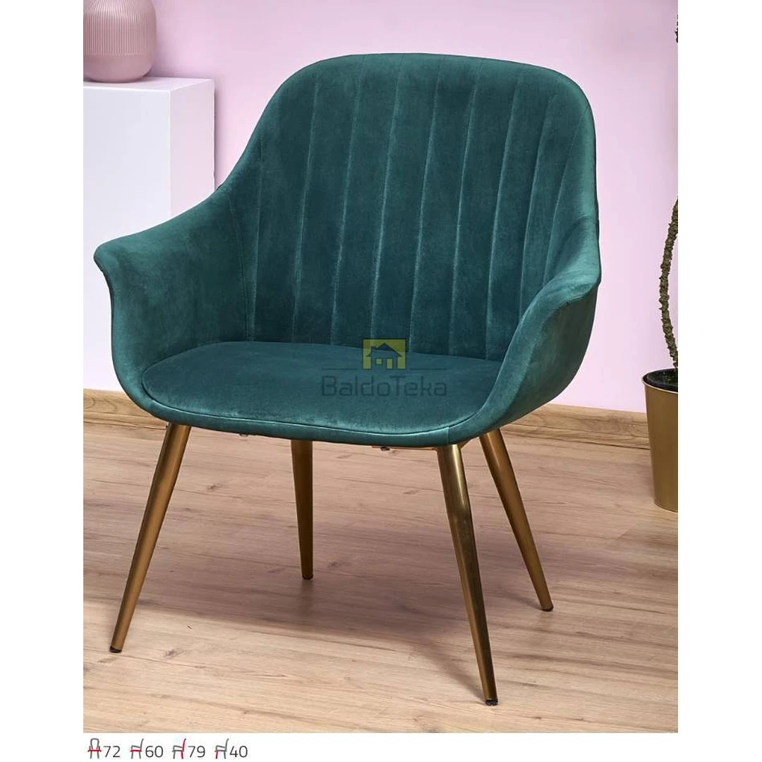 Elegantiški gobeleno ir metalo kėdės tamsiai žaliai aukso spalvos