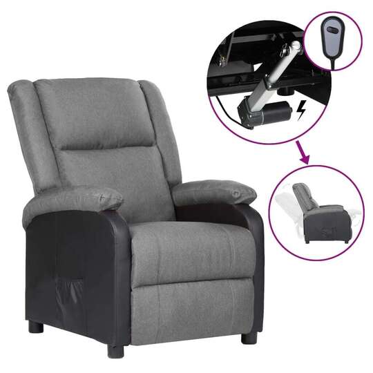 Elektrinis atlošiamas TV krėslas, pilkas, dirbtinė oda/audinys - Foteliai