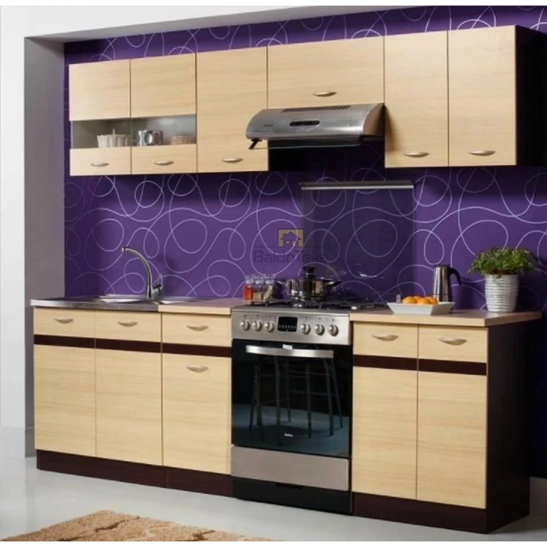 Ergonominės virtuvės spintos su šviesiu Rijeka ir ąžuolo venge