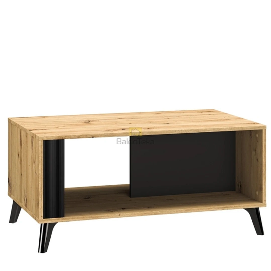 Stilingas ąžuolo staliukas su juoda matine apdaila