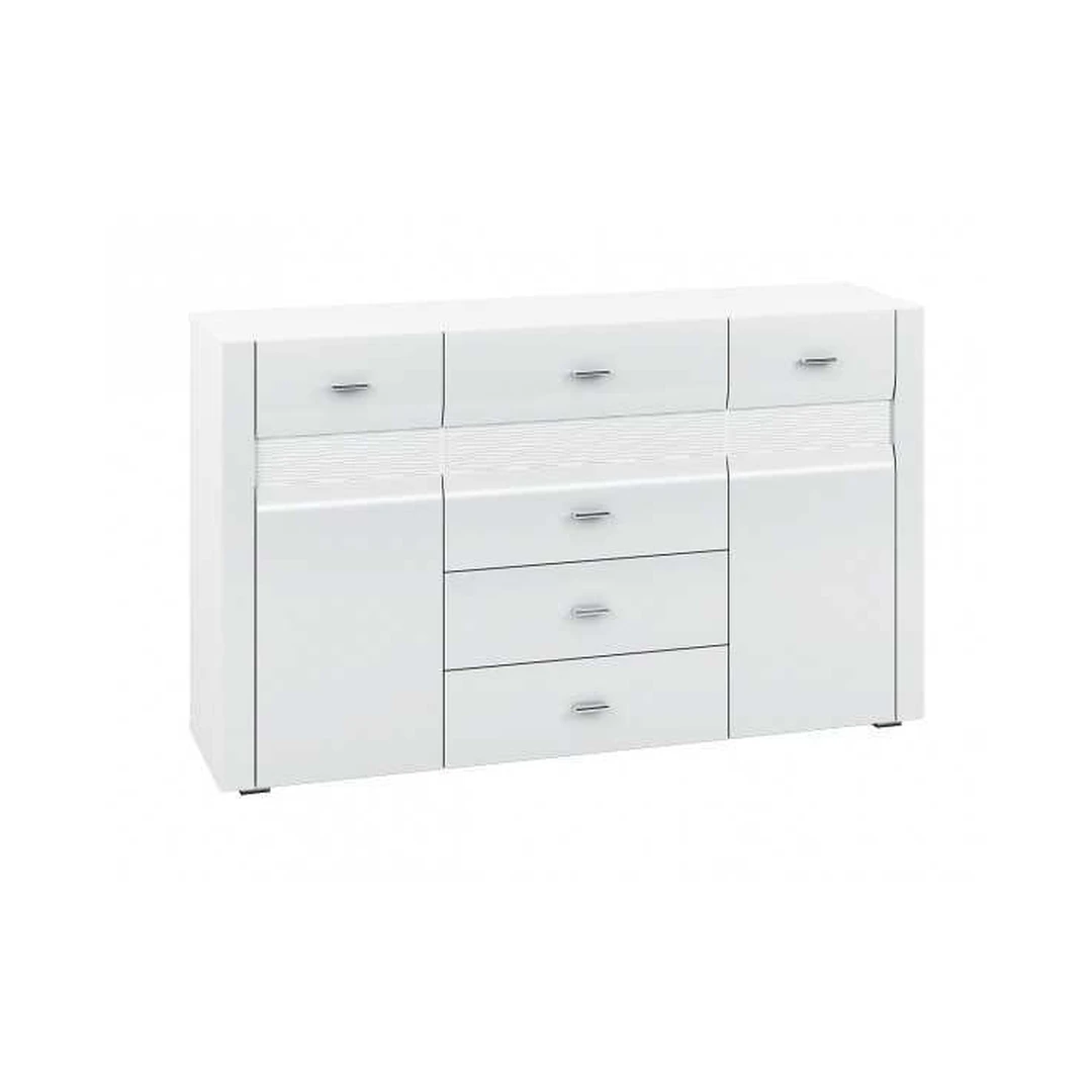 Moderni balta spinta su pasukamomis durimis ir stalčiais