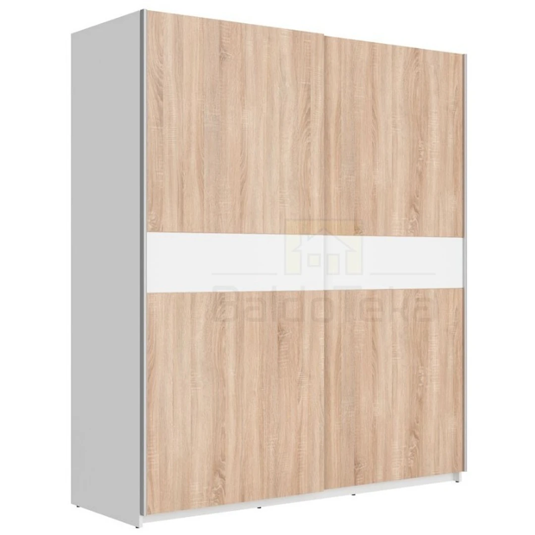 Moderni spinta F27 SZF – baltas matinis korpusas su ąžuolo sonoma fasadais