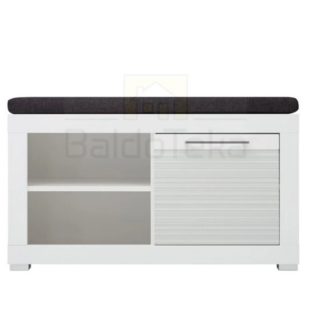 Šiuolaikiška baltos spalvos spintelė su paminkštinimu