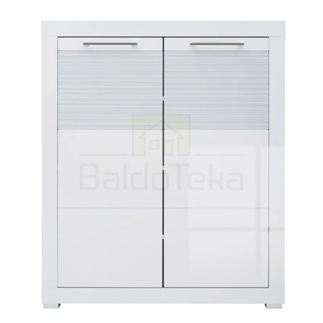 Elegantiška balta spintelė su matiniu ir blizgiu apdailu