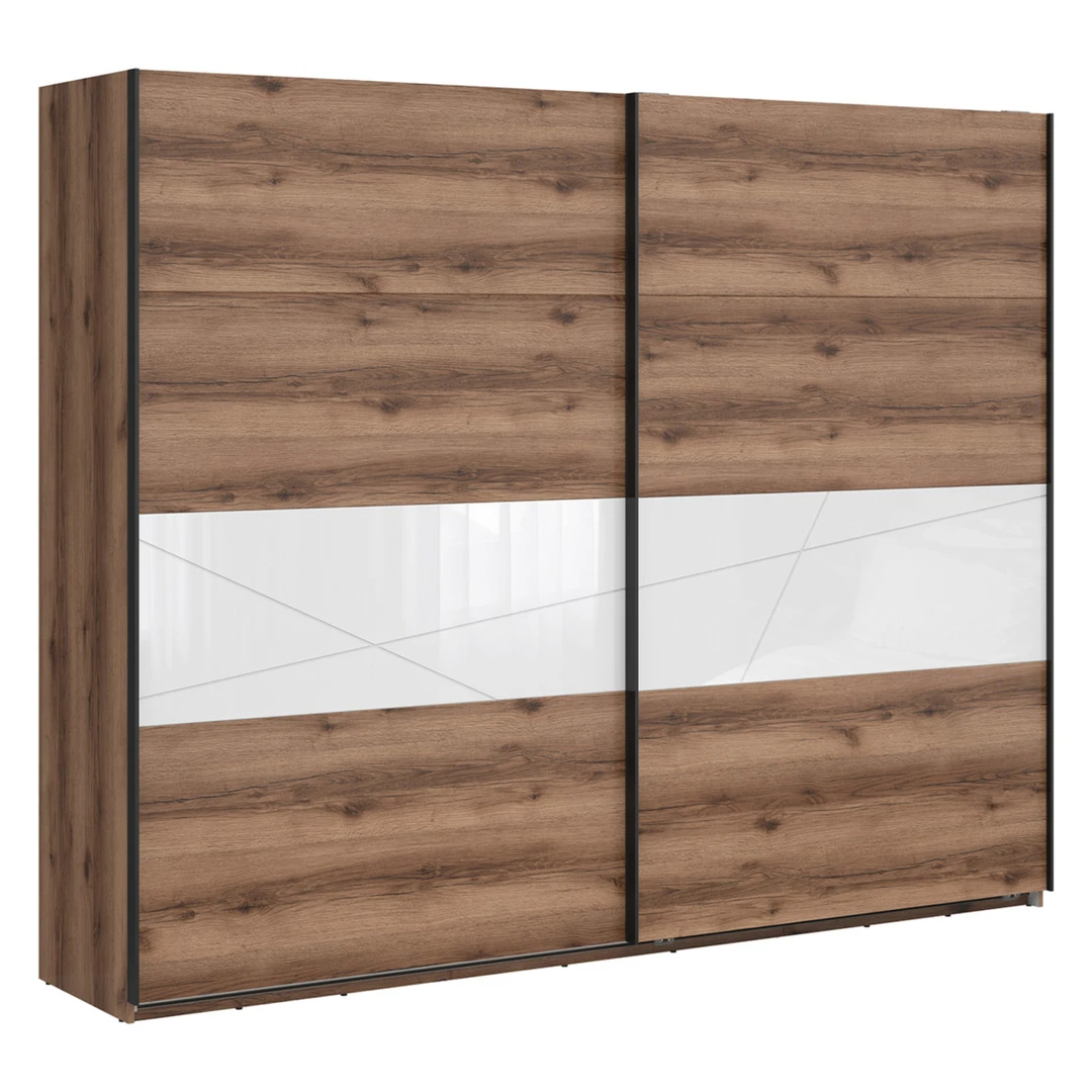 Erdviška spintelė su šonine juosta, ąžuolas delano tamsus/balta blizgi