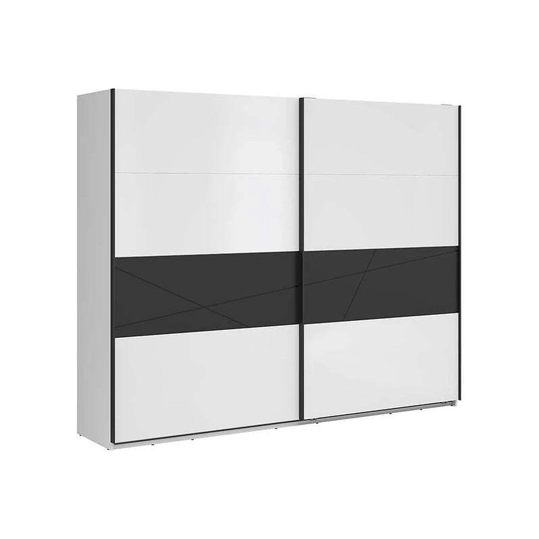 Erdvus baltas blizgus/juodas matinis spintas su šonine juosta