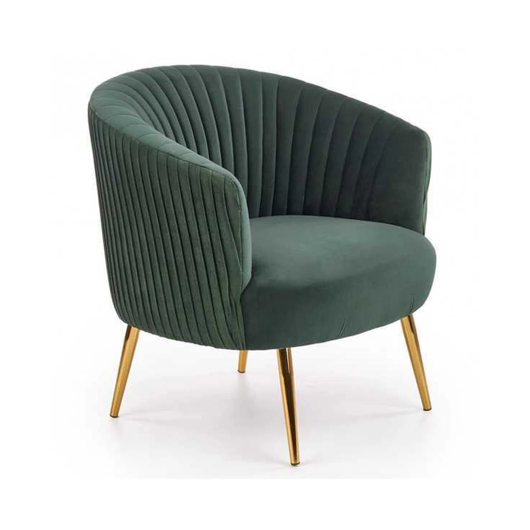 Ergonominė žalona aksomine dailės kėdė su aukso kojomis