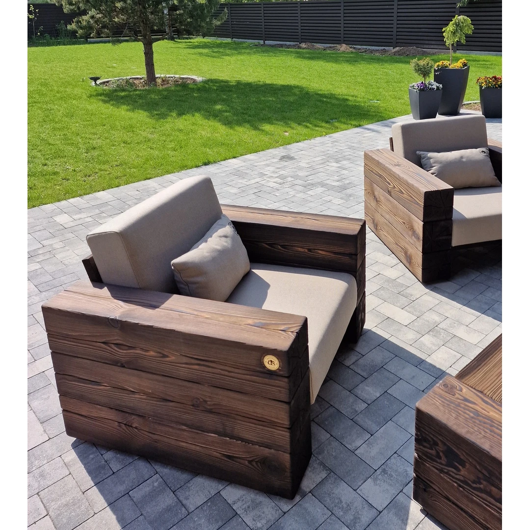 Ergonominis lauko fotelis iš pušies su alyvuota mediena