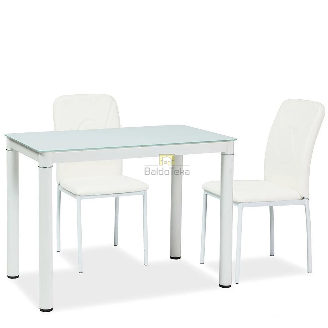 Šiuolaikinė baltos spalvos kėdė su grūdintu stiklu ir dažytu metalu