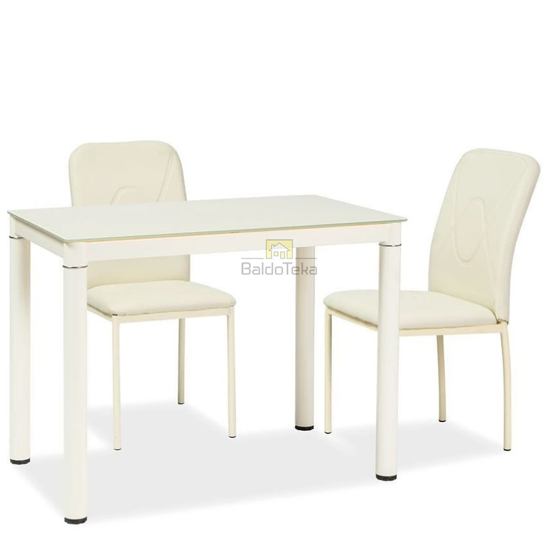 Stilinga kreminė kėdė su grūdintu stiklu ir dažytu metalu