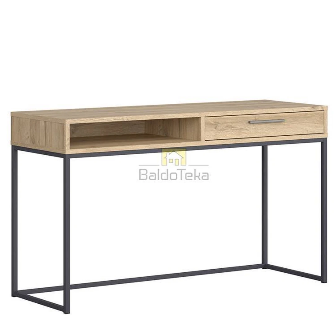 Įspūdingas ąžuolo Grandson spintos stalas su grafito matiniu metalo apvadu