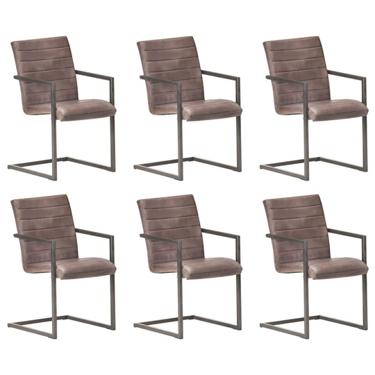 Gembinės valgomojo kėdės, 6vnt., rudos spalvos, tikra oda - Kėdės