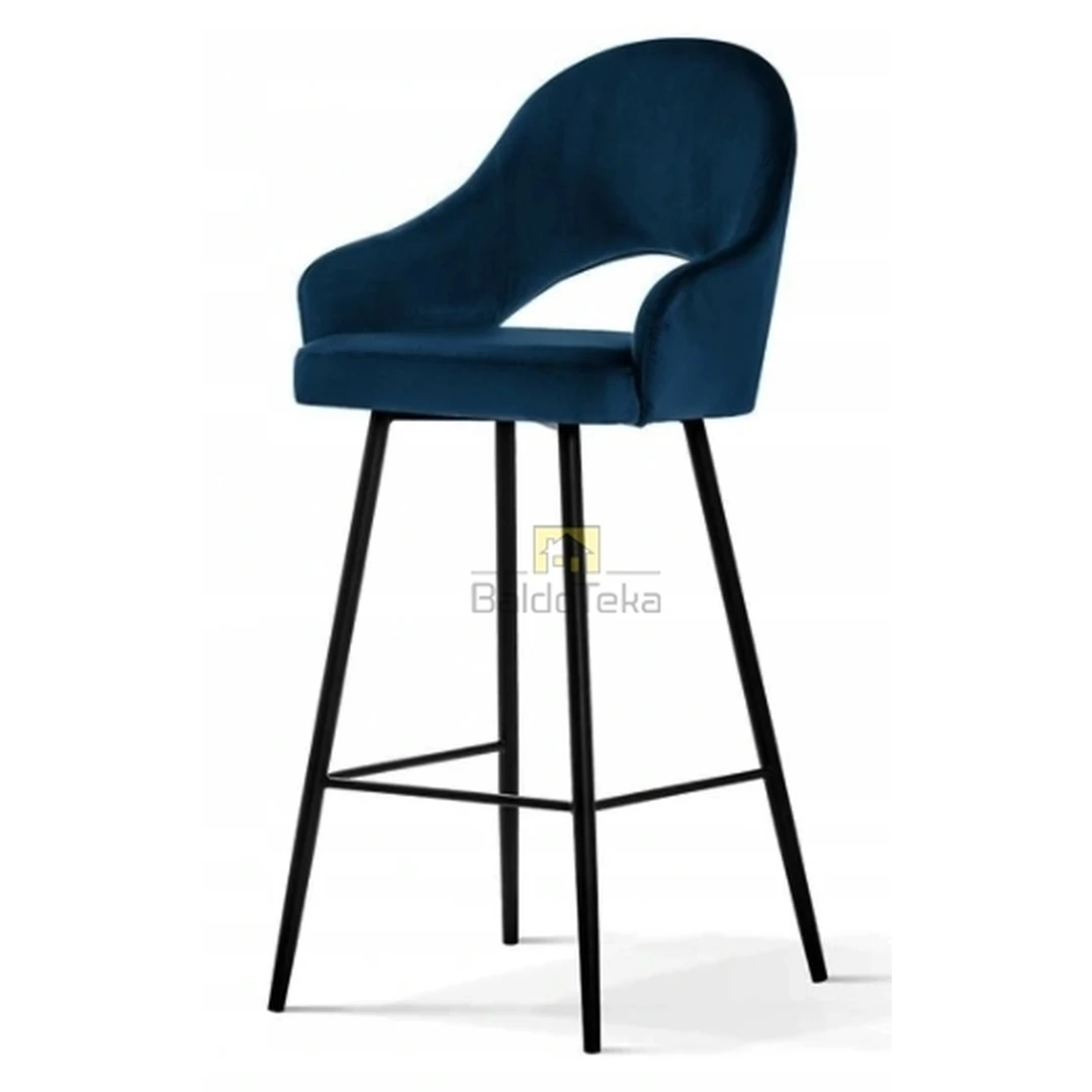 Ergonominė mėlyna kėdė su veliūriniu audiniu ir juodomis kojelėmis