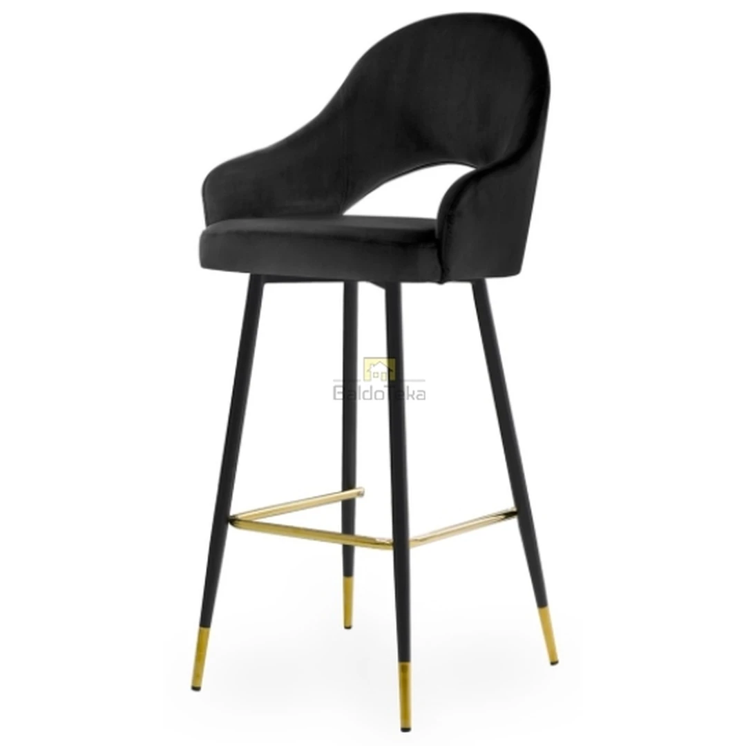 Ergonominė juoda kėdė su aksominiu audiniu ir aukso detalėmis