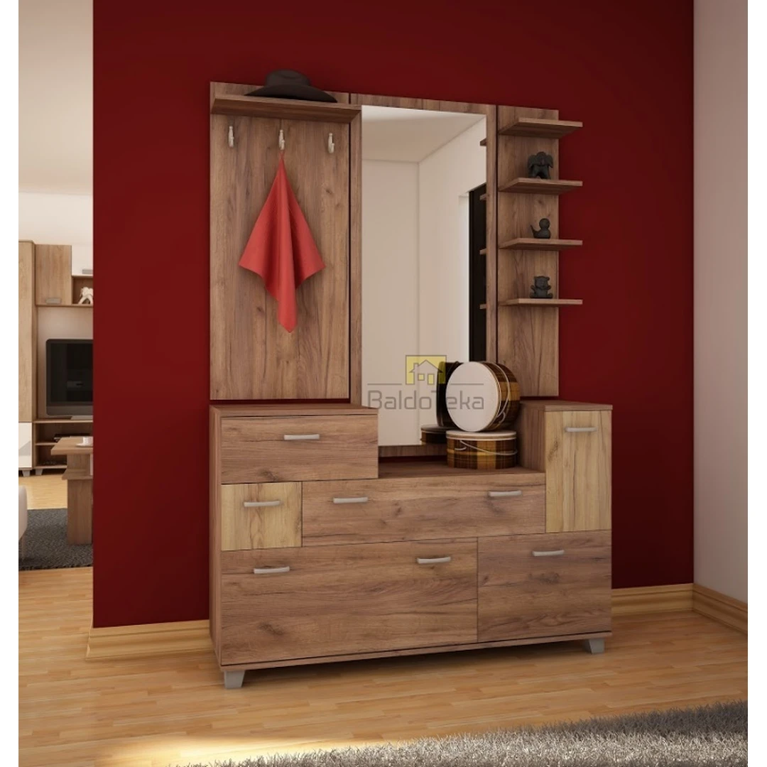 Elegantiškas spintos komplektas Craft tobaco ir auksinė