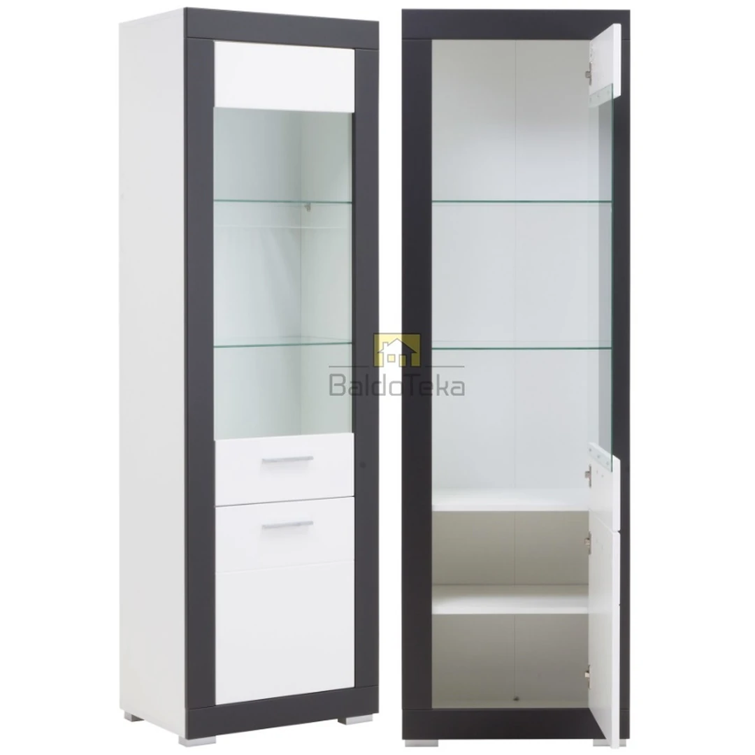 Šiuolaikiška balta matinė spinta su grafito detalėmis